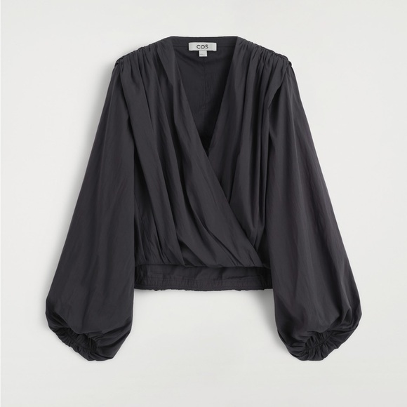 COS GATHERED WRAP OVER BLOUSE TOP IN CHARCOAL SZ L - NEW WITHOUT TAGS - Picture 2 of 10